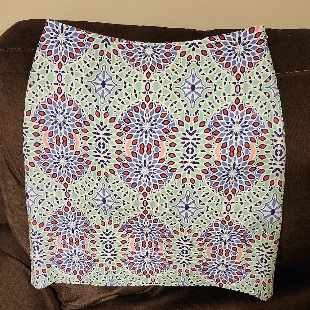 Talbots Geometric Red Blue Green Pencil Skirt